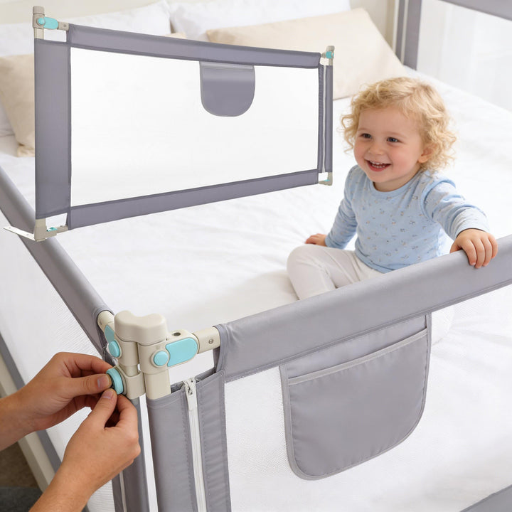 Rausfallschutz – Bettschutzgitter 180 cm Dunkelgrau – Bettgitter höhenverstellbar 69-98 cm – Bettumr