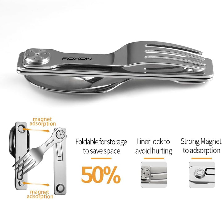 Roxon C2 Campingbesteck, 2 in 1 abnehmbares, faltbares Besteck mit Gabel und Löffel für Outdoor, Cam