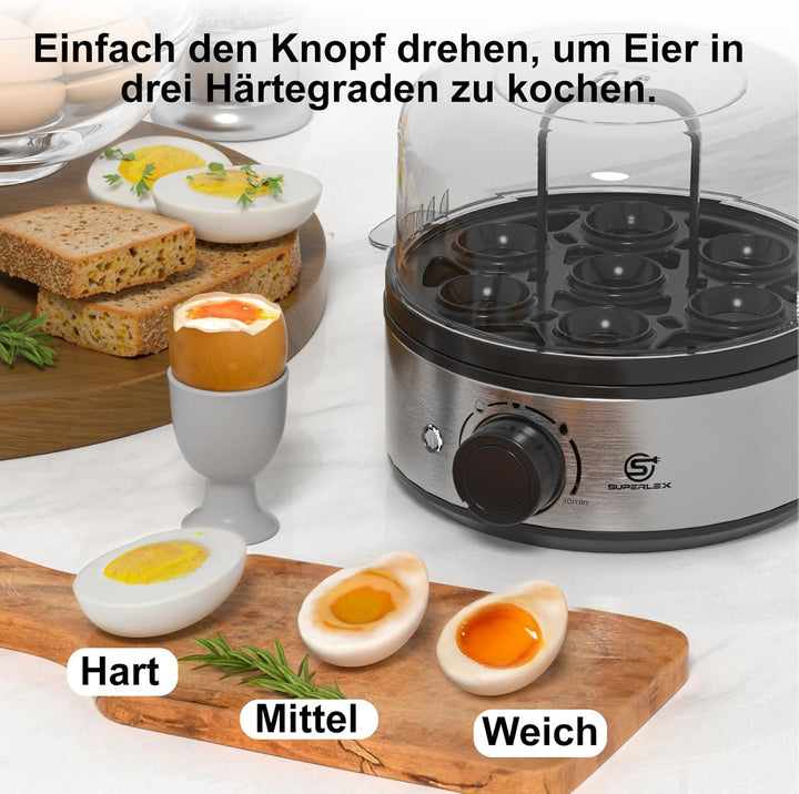 Eierkocher 7 Eier Elektrischer 400W Edelstahl Automatischer Eier Kocher Egg Cooker Kleiner Eierkoche