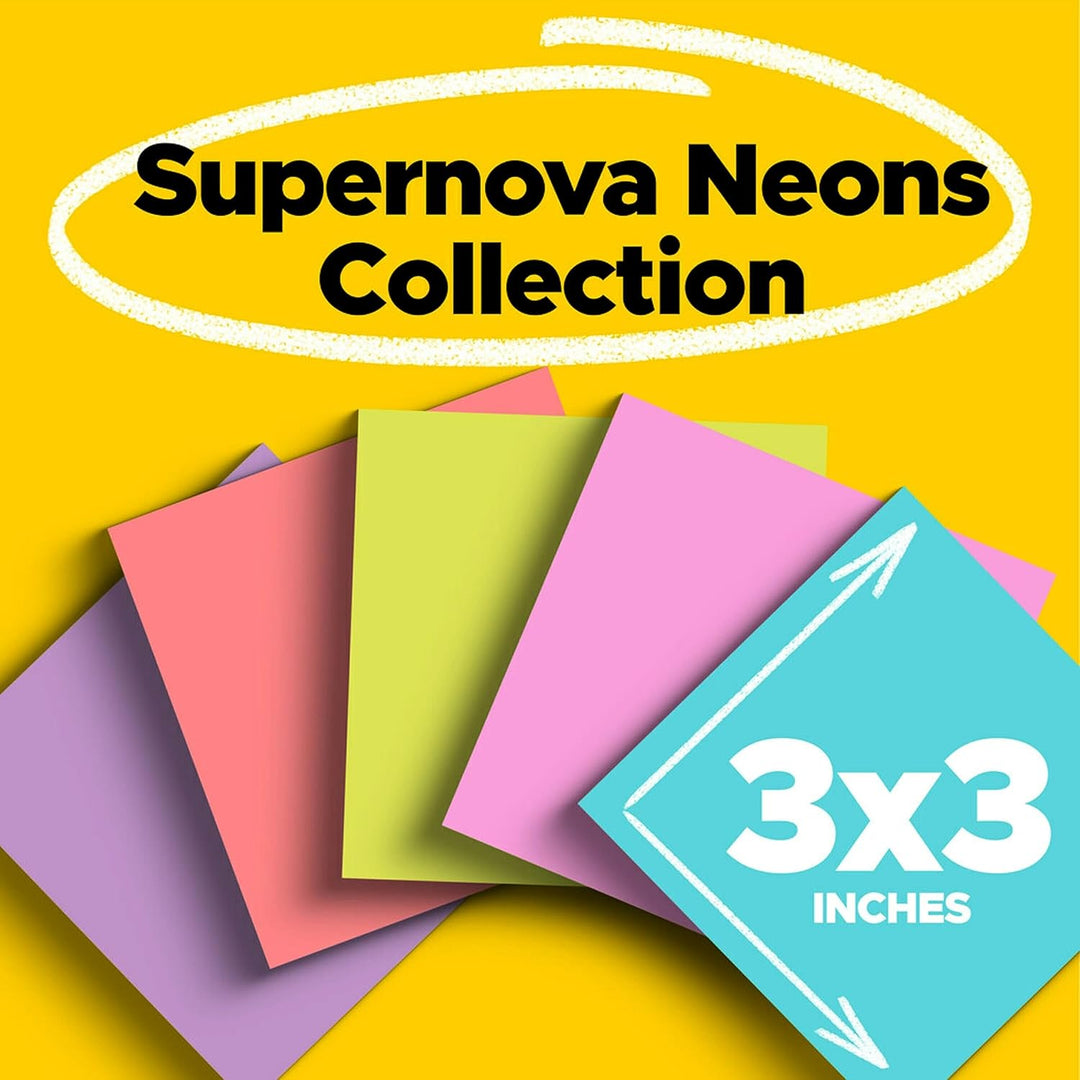 Post-it Super Sticky Notes, 6 Haftnotizblöcke, 7,6 x 7,6 cm, Schulbedarf für Studenten, ideal für Le