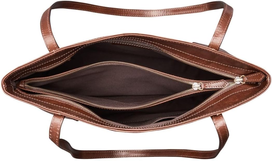 Maxwell Scott Italienischer Damen Leder Shopper Athenea in Cognac Braun, Cognac Braun