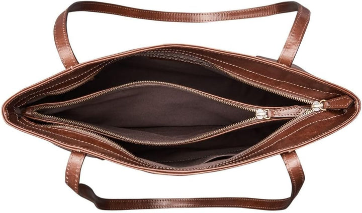 Maxwell Scott Italienischer Damen Leder Shopper Athenea in Cognac Braun, Cognac Braun