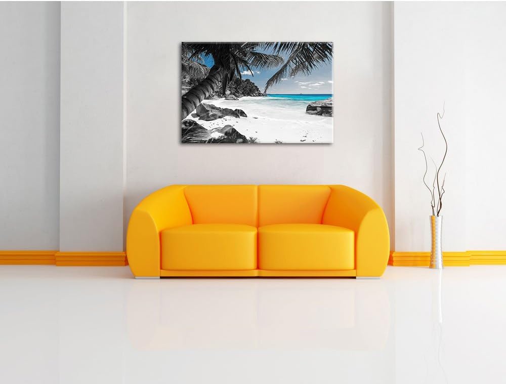 Pixxprint Palmenstrand Seychellen als Leinwandbild/Grösse: 100x70 / Wandbild/Kunstdruck/fertig bespa