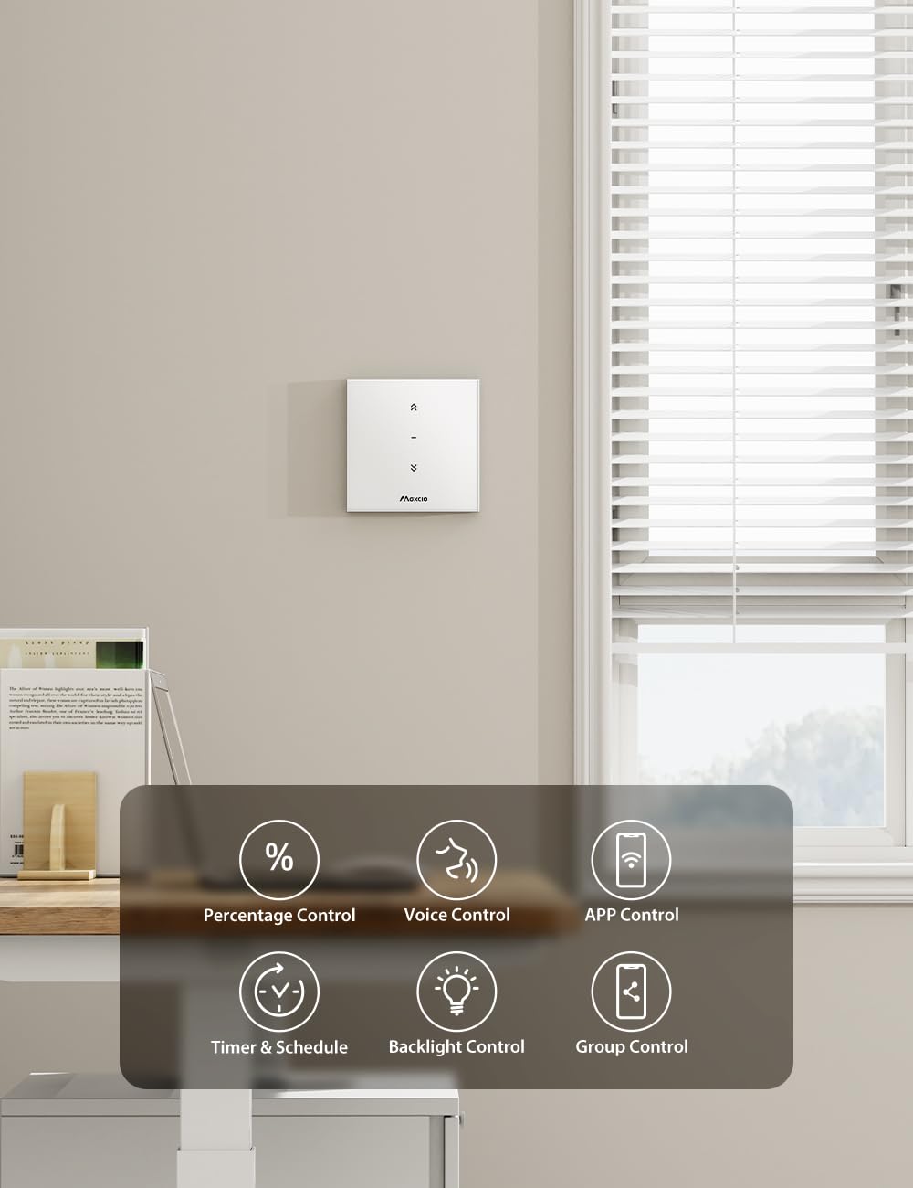 Maxcio Wlan Rolladenschalter mit Prozentfunktion, 80 x 80mm Smart Rolladensteuerung, Kompatibel mit