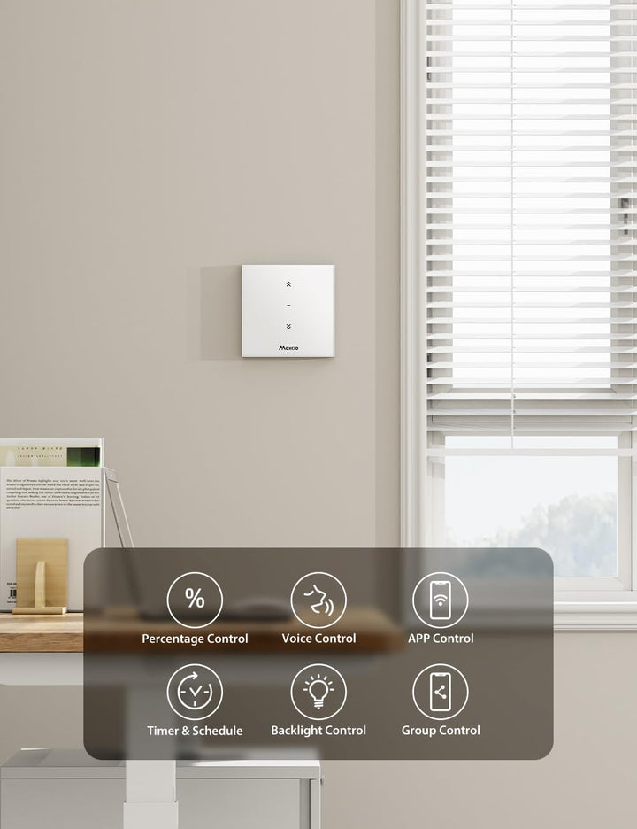 Maxcio Wlan Rolladenschalter mit Prozentfunktion, 80 x 80mm Smart Rolladensteuerung, Kompatibel mit
