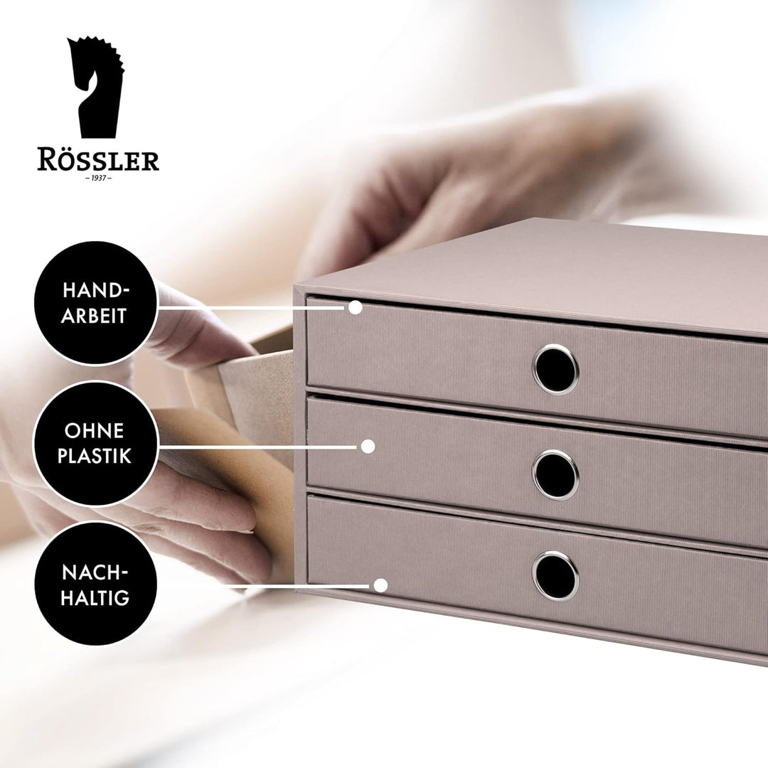 Rössler Papier 1524452493 - S.O.H.O. 3er Schubladenbox für DIN A4, mit Griffloch, Taupe, 343 x 250 x