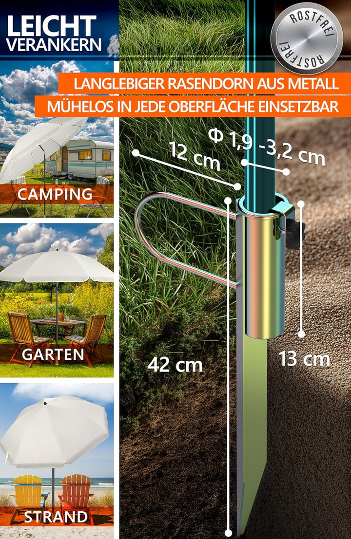 4smile Sonnenschirm Strand SunnyJoy in Beige, 3er Set - Strandschirm windfest stabil + Rasendorn Son