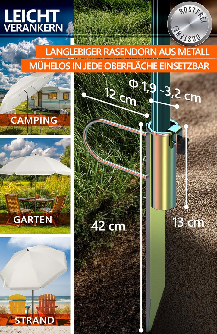 4smile Sonnenschirm Strand in Beige, 3er Set - Strandschirm windfest stabil + Rasendorn Sonnenschirm
