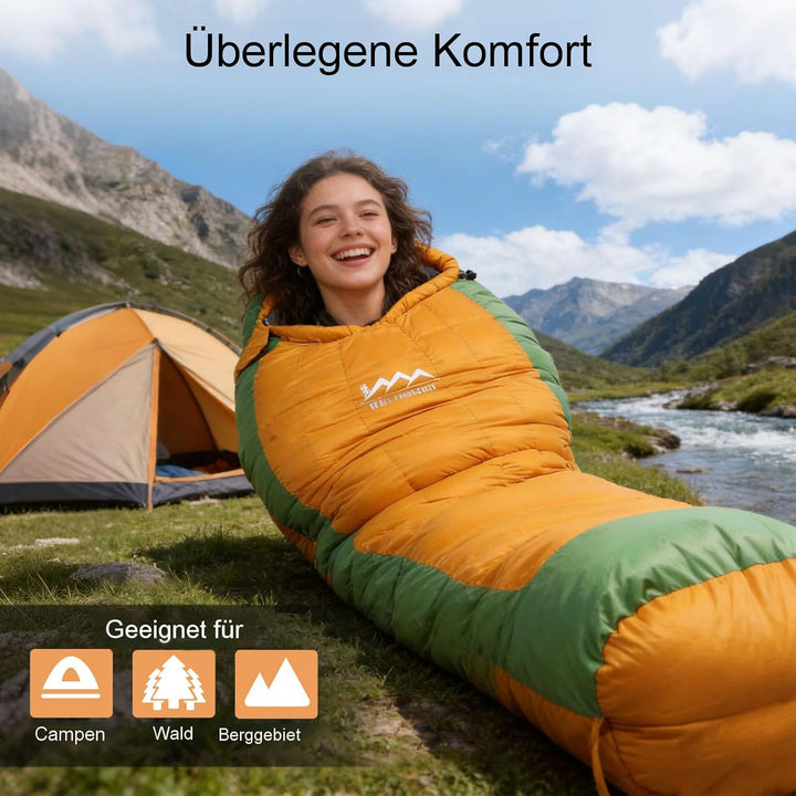 Ultraleicht Daunenschlafsack mit Kissen, Kleiner Leichter Sommer Schlafsack 680FP für Erwachsene und