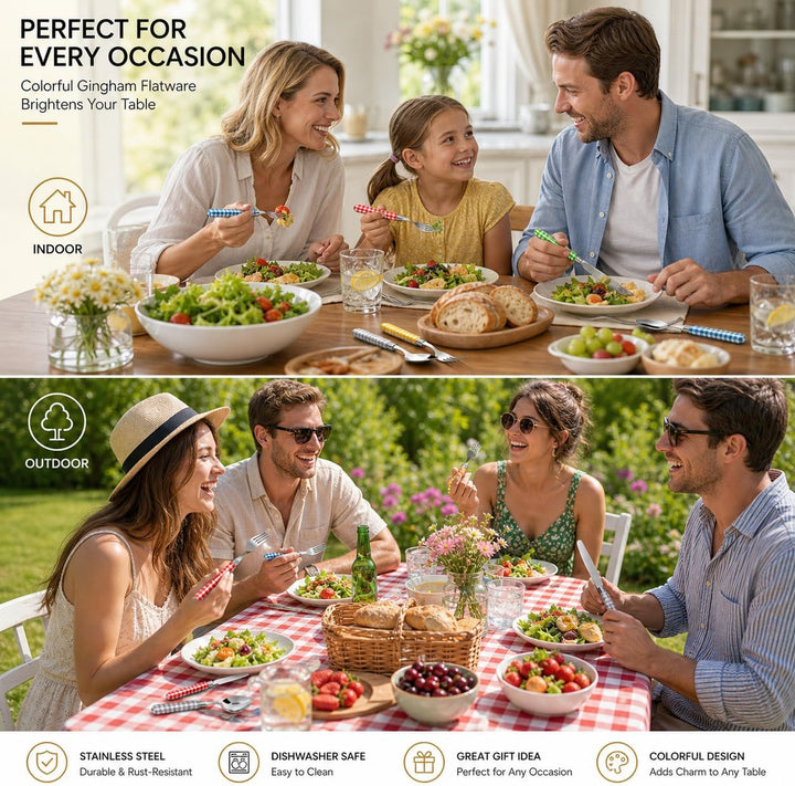 Exzact Besteck-Set, 20-teilig, Edelstahl, karierte Griffe, spülmaschinenfest, für 4 Personen 20pcs G