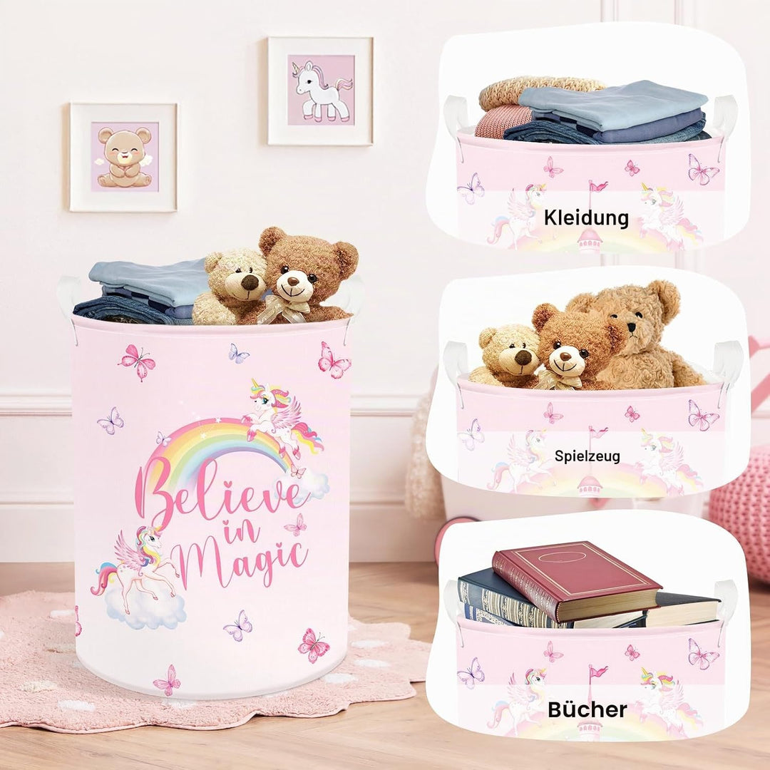 Regenbogen Tiere Kinder Wäschekorb Faltbar für Mädchen Gross Kleidung Spielzeug Aufbewahrungskorb fü