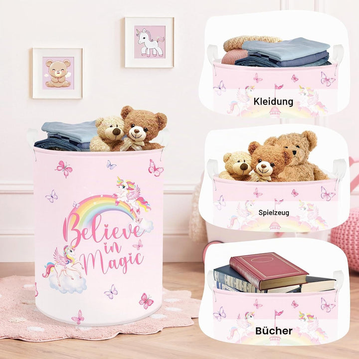 Regenbogen Tiere Kinder Wäschekorb Faltbar für Mädchen Gross Kleidung Spielzeug Aufbewahrungskorb fü