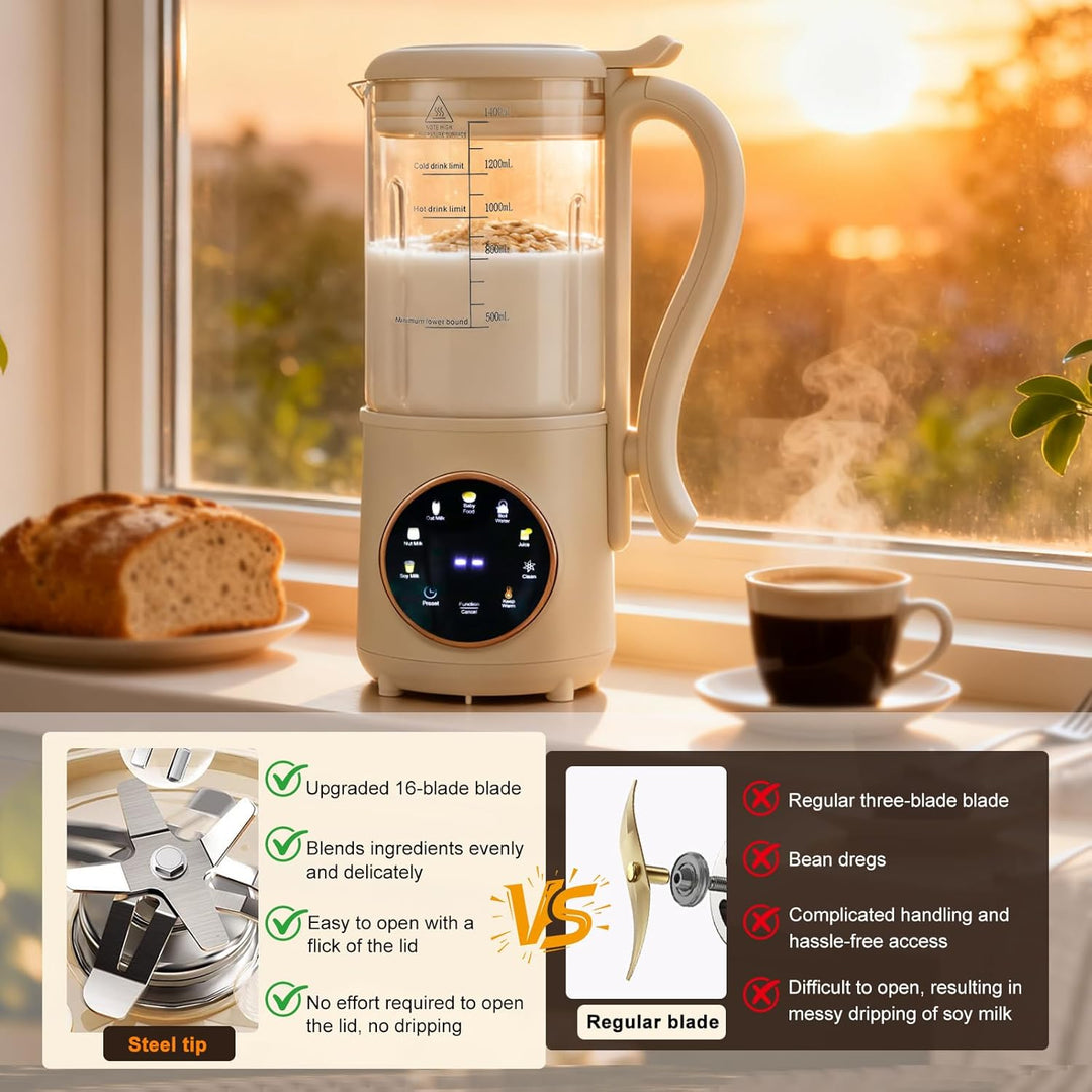 Nussmilch Maschine, 1400ml Entsafter Sojamilch Maschine mit 16 Klingen, Led Anzeige, Selbstreinigend