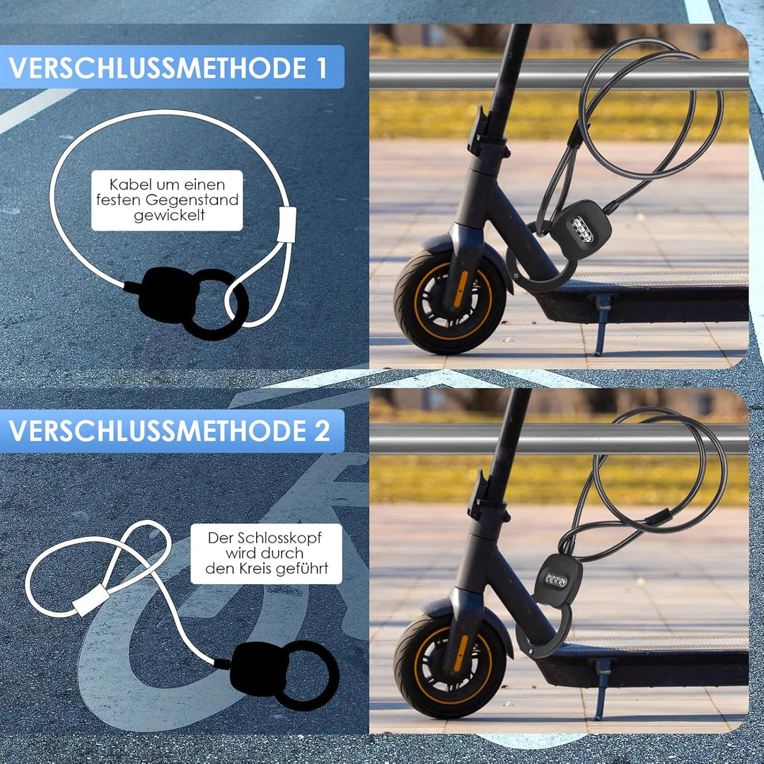 GuKKK E Scooter Schloss mit Zahlencode,164CM Schloss für E Scooter, Handschellenschloss mit 2 Reset
