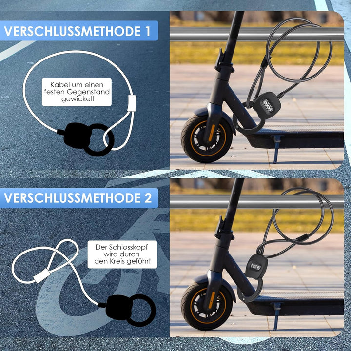 GuKKK E Scooter Schloss mit Zahlencode,164CM Schloss für E Scooter, Handschellenschloss mit 2 Reset