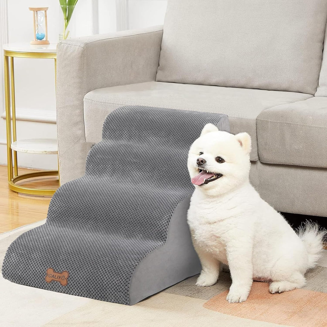 CALIYO Hundetreppe 4 Stufen，Hundetreppe für Kleine Hunde,Treppe für Hunde aus Hochdichtem Schwamm,Ha