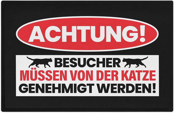 Trendation - Lustige Katzen Fussmatte Geschenk Achtung Besucher Katzenbesitzer 60x40 cm