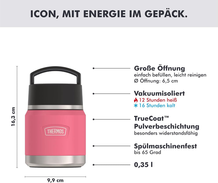 Thermos ICON Kids Thermobehälter für Essen 0,35l, pink, Edelstahl, absolut dicht, hält Speisen 12h h