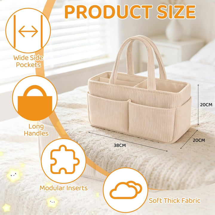 Wickelkorb Cord für Wickeltisch,Baby Windel Caddy Organizer mit Wechselbaren Fächern,Stilvoller Aufb