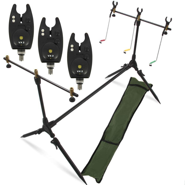 G8DS® Set Rod Pod Rutenhalter + Tragetasche inklusive 3 Bissanzeiger mit Lautstärke- und Tonregler K