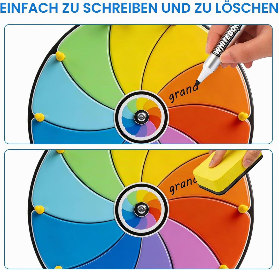 Behogan 30cm Glücksrad zum Drehen: 15 Slots Individuell gestaltbar Glücksrad zum Selbstgestalten, Ko