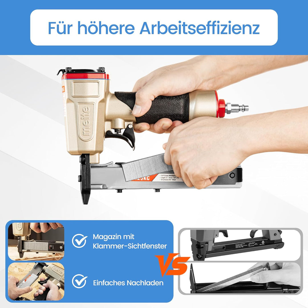 meite 425KC Drucklufttacker 18 GA, für Typ 90 Klammern und Schmalrückenklammern 13–25 mm, 5,7 mm Kro