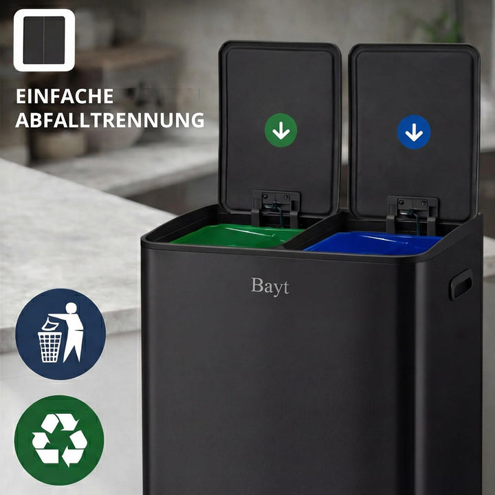 Bayt Abfalleimer - Abfalleimer 60 Liter (2x30) - Mülleimer 60 Liter - Treteimer - Mülleimer Abfalltr