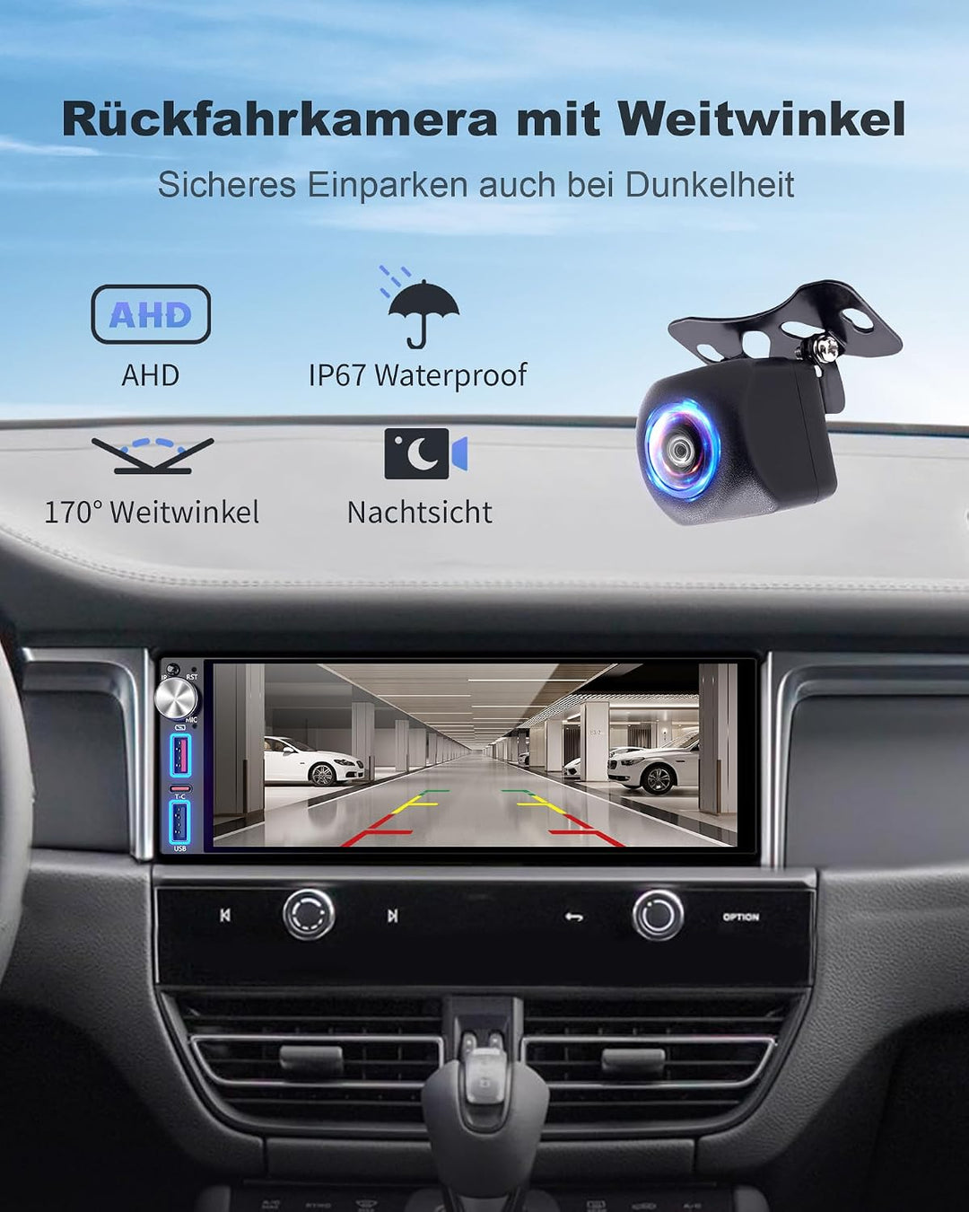 DAB/DAB+ 6,8 Zoll 1 DIN HD Autoradio mit Drahtlosem CarPlay &amp; Android Auto, Type-C Schnellladung, DS