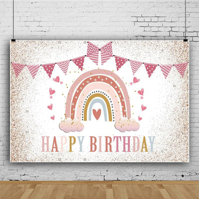 Renaiss 2.2x1.5m Regenbogen Happy Birthday Hintergrund Wolke Rosa Glitzer Dekoration Fotografie Hint