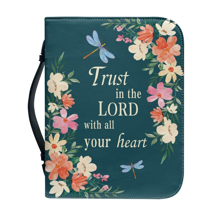 Kuiaobaty Lord Quotes Print Bibelhülle mit Griff, Blumen Libelle Kunstleder Buchhülle mit Reissversc