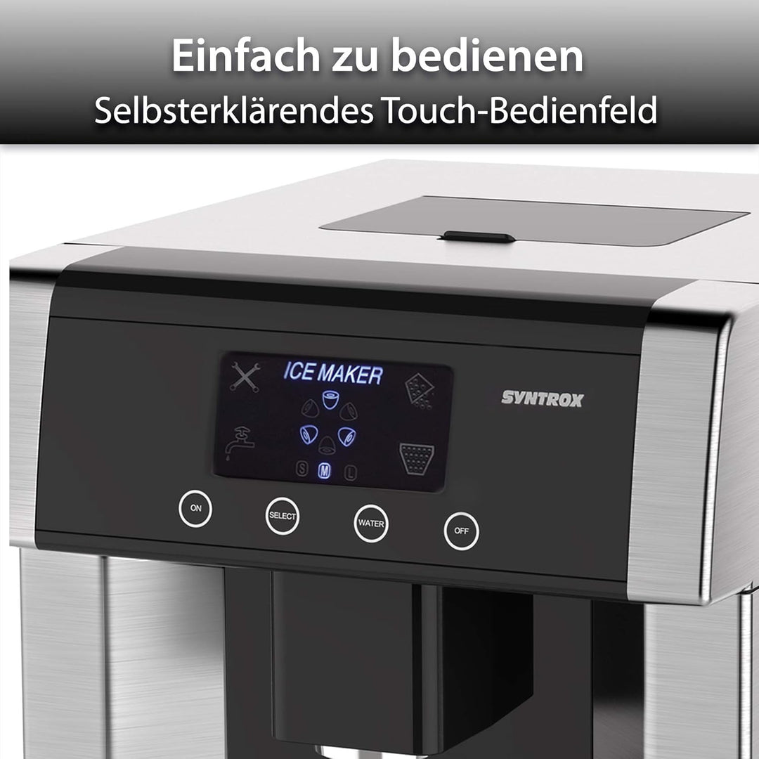 Syntrox Germany Digitaler Eiswürfelbereiter mit Eiswasserfunktion Eiswürfelmaschine IC-150W LCD Turk