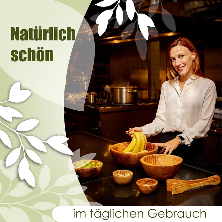Handgefertigte Schale aus Olivenholz – 22 cm, Lebensmittelecht, antibakteriell und langlebig für Sal