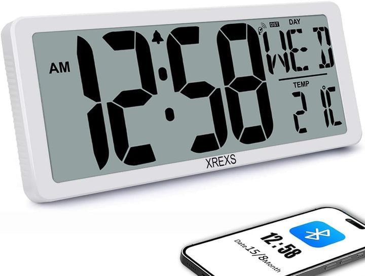 XREXS 13,4'' Digitale Wanduhr, automatische Zeitkalibrierung, batteriebetrieben, HD-Display, mit Kal