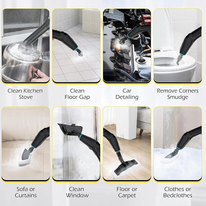 4Bar Tragbarer Dampfreiniger, 6-Gang Dampfreiniger Handgerät, Steam Cleaner mit 15 Zubehörteilen & 1