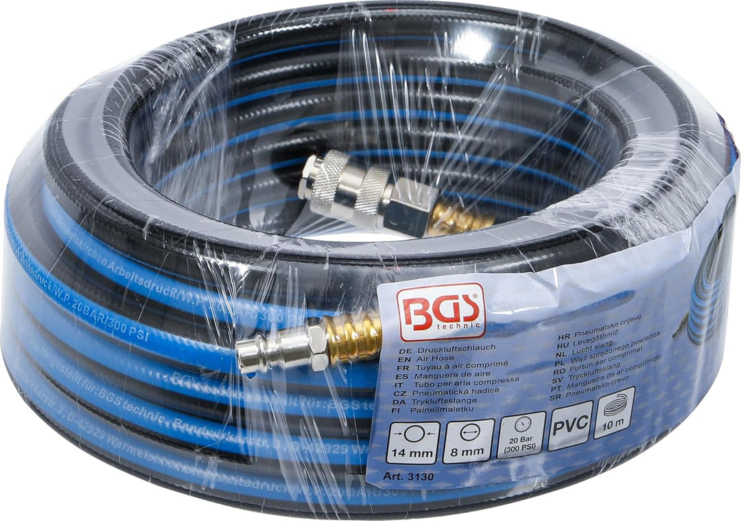 BGS 3130 | Druckluftschlauch | 10 m | Innendurchmesser 8 mm | Druckluftanschluss 1/4" | PVC-Gewebe |