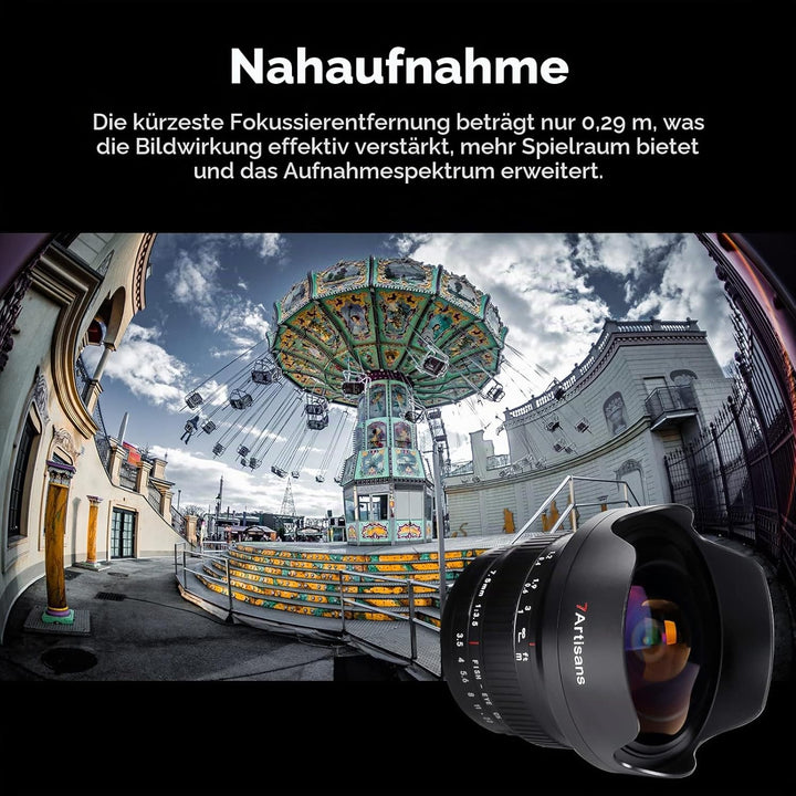 7artisans MF 7,5 mm F3.5 APS-C 205° Ultra Weitwinkel Manuelles Fischaugenobjektiv, kompatibel mit Ca