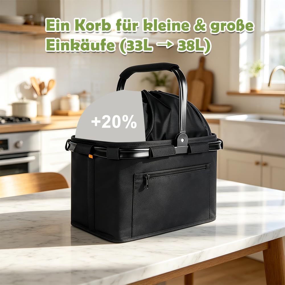 HRX Package 35L Einkaufskorb Faltbar mit Kordelzug und Gepolsterten Griffen,Grosser Faltbarer Korb,