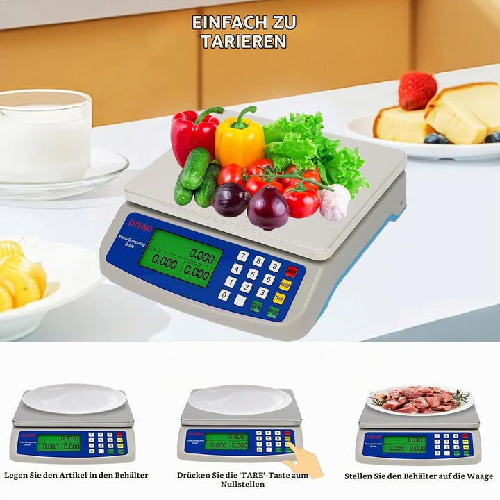 Waage Digital 30kg GrossE KüChenwaage Obstwaage mit 3 Einheiten Konvertierung lcd Display und tara F