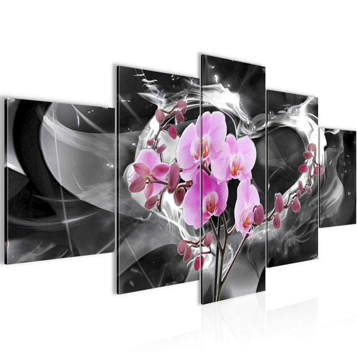 Runa Art - Bilder Blumen Orchidee 200 x 100 cm 5 Teilig XXL Wanddekoration Design Grau Rosa 203651c