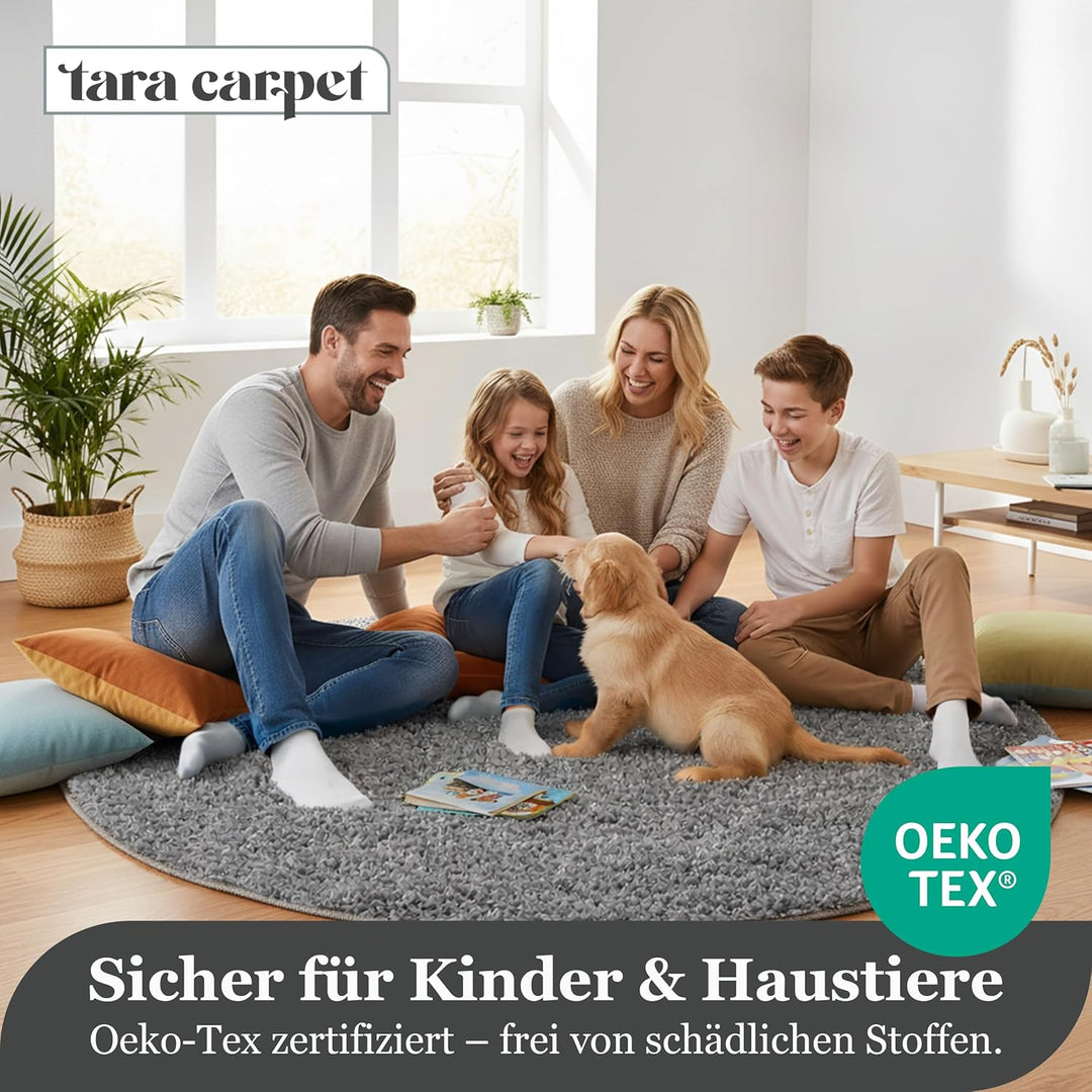 Taracarpet Shaggy Teppich Wohnzimmer Venezia Hochflor Langflor Teppiche modern Anthrazit 120 cm rund
