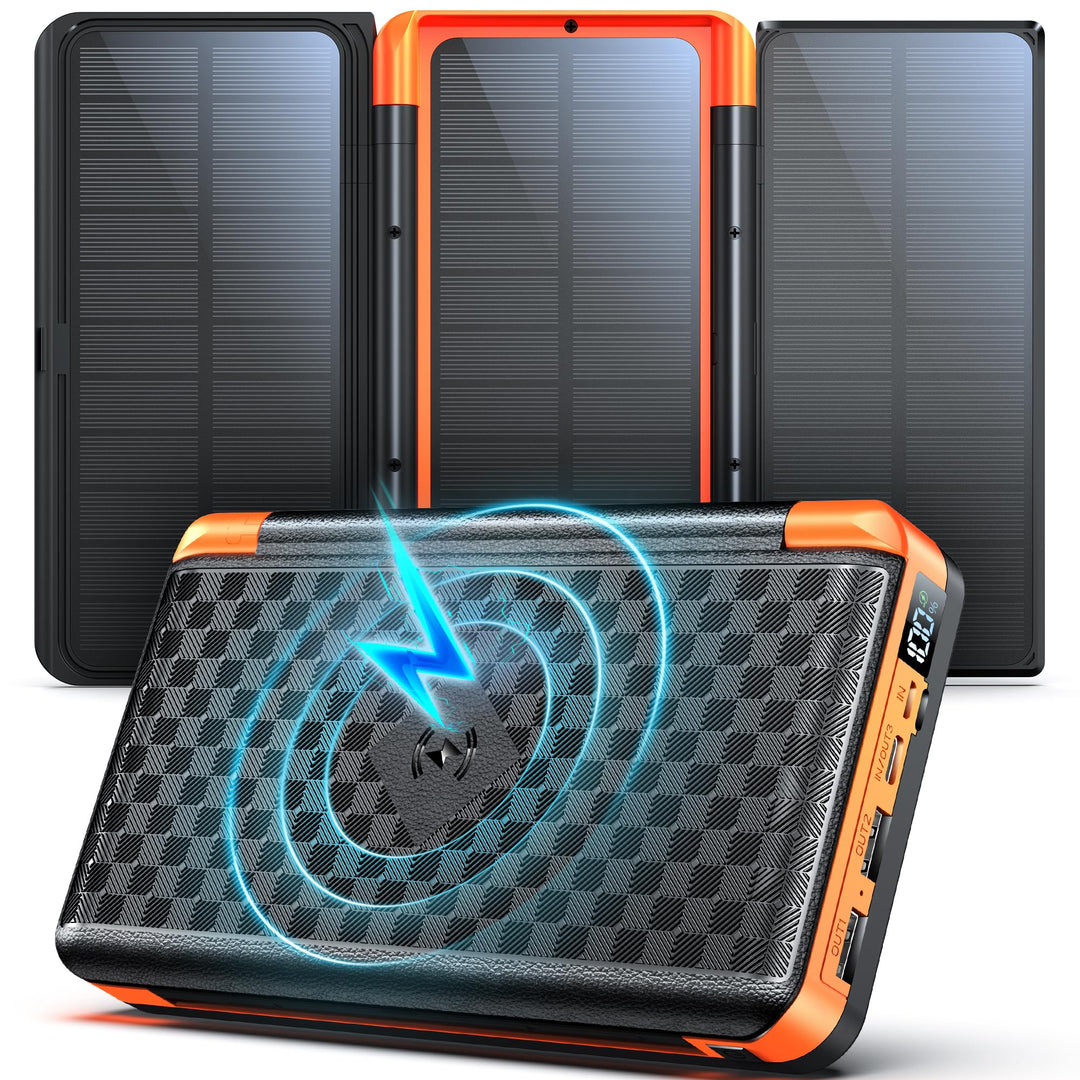 63200mAh Wireless Power Bank: Solar Powerbank mit 3 Solarpanel 22.5W USB C Schnellladung Outdoor Ext