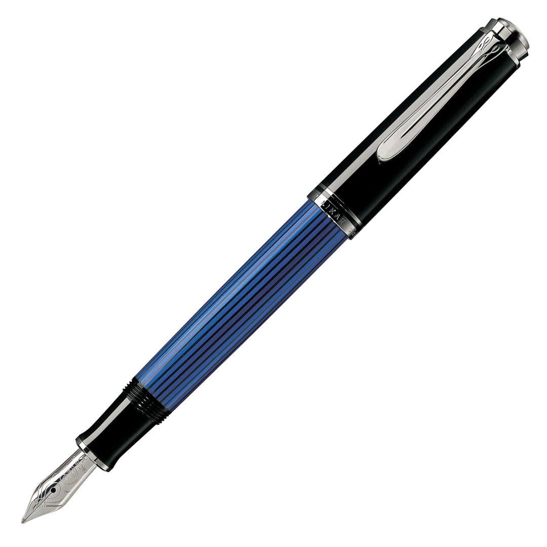 Pelikan Füllhalter Souverän 405, Schwarz-Blau, Feder EF (extra-fein), hochwertiger Kolbenfüller im G