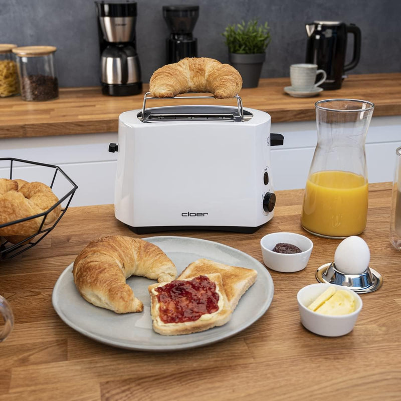 Cloer 331 Cool-Wall-Toaster, 825 W, für 2 Toastscheiben, integrierter Brötchenaufsatz, Krümelschubla