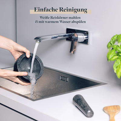 GOURMEO Mörser mit Stössel - Set in Gross aus Massivem Granit Stein - 7 cm Tiefer Mörser mit Aufgera