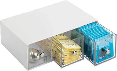 mDesign Küchen Organizer mit 3 Schubladen - Aufbewahrungsbox für Teebeutel, Kaffeepads, Süssungsmitt