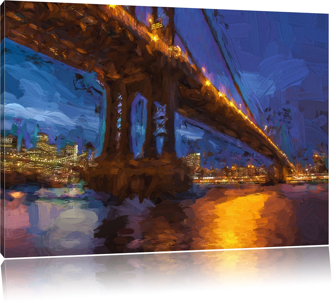 Pixxprint Manhatten Brücke New York Kunst Pinsel Effekt, Format: 100x70 auf Leinwand, XXL riesige Bi