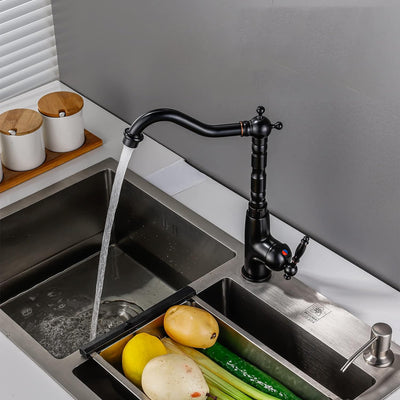 BOAOTX Wasserhahn Küche Schwarz Retro, Küchenarmatur Antik, Spültischarmatur 360°Drehbar, Amatur Küc