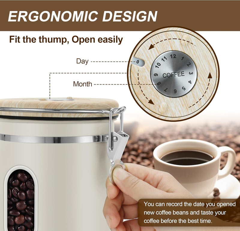 ROCKY&CHAO Kaffeedose Luftdicht aus Edelstahl 1,8L Kaffeebhnen Behälter 600g Vorratsdose für Tee Nüs
