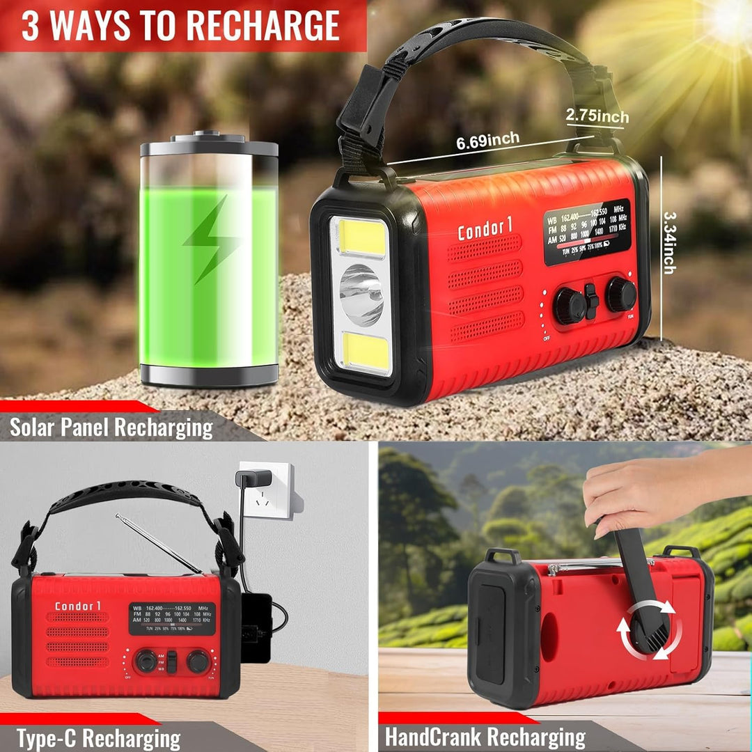 20000mAh / 74000mWh Notfallradio, Solar-Hand Kurbelradio AM/FM/NOAA-Wetterradio, batteriebetrieben m