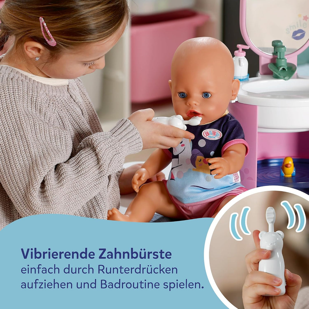 BABY born Waschbecken - Puppenwaschtisch inkl. Zahnbürste &amp; Seifenspender - Mit echtem Wasser - Benö